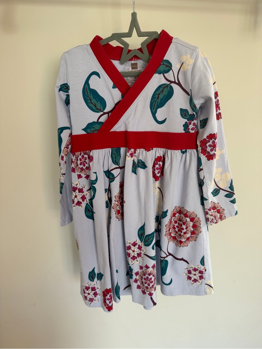Tea Collection Red Trim Floral Wrap-Style Dress Size 3